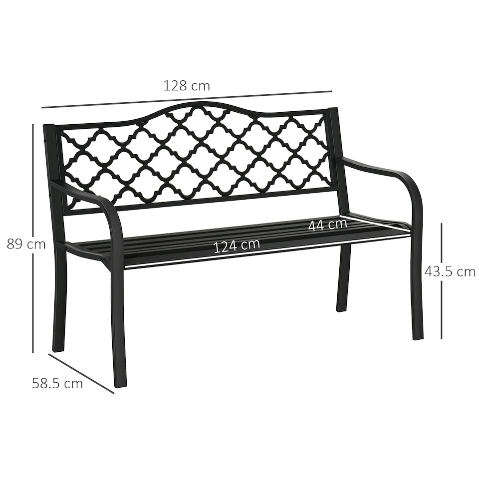 image 1 of Outsunny 2-Seater Garden Bench Cast Iron Patio Antique Loveseat w/ Armrest