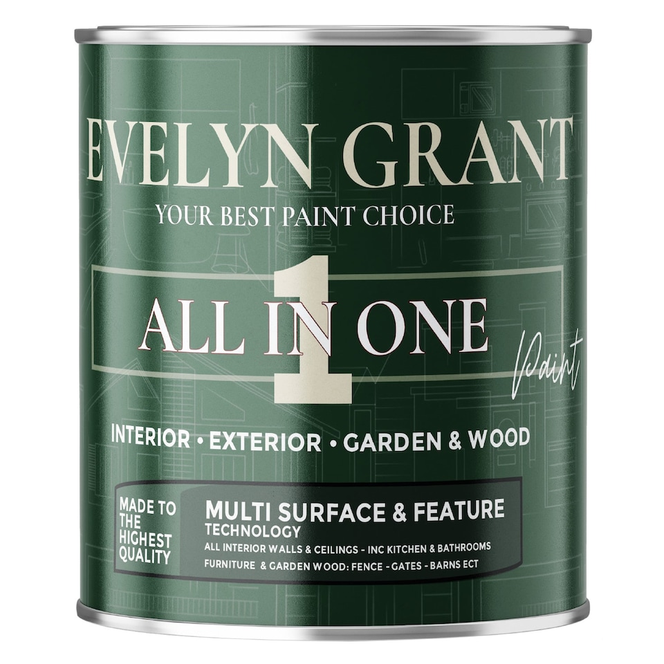 image 1 of EVELYN GRANT All-in-One Paint & Primer - Multi-Surface for Walls, Wood, Interior & Exterior - Sage Green - 1L - Matt