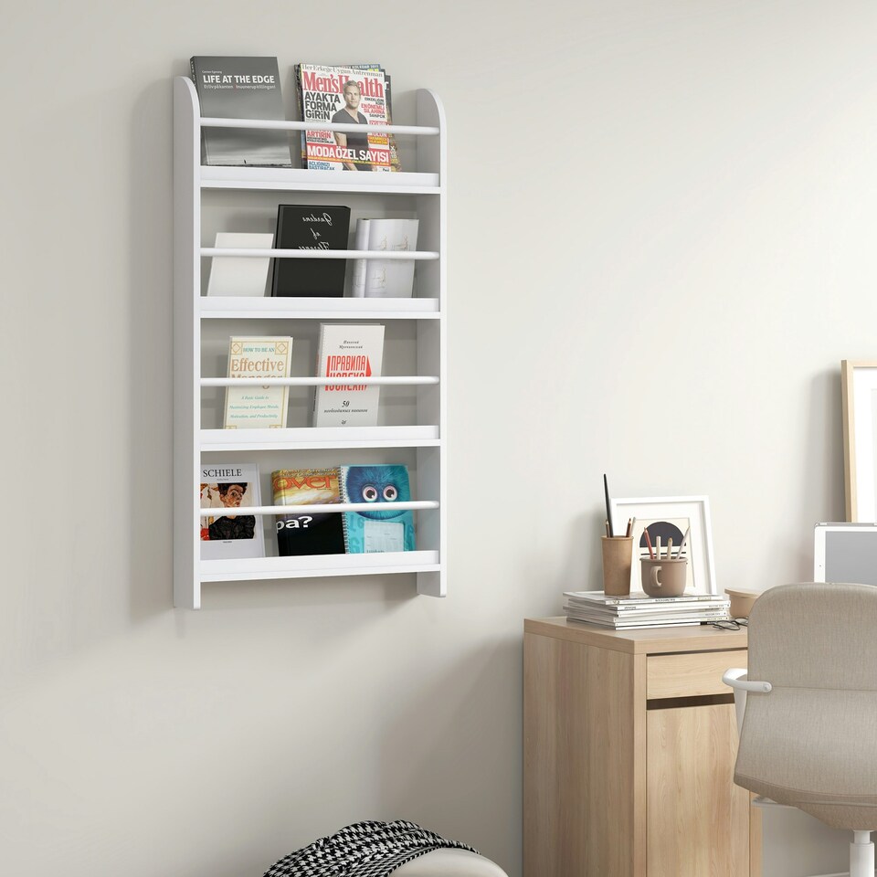 image 1 of HOMCOM Wall-Mounted/Standing 4-Tier Wood Book Shelf Water Resist