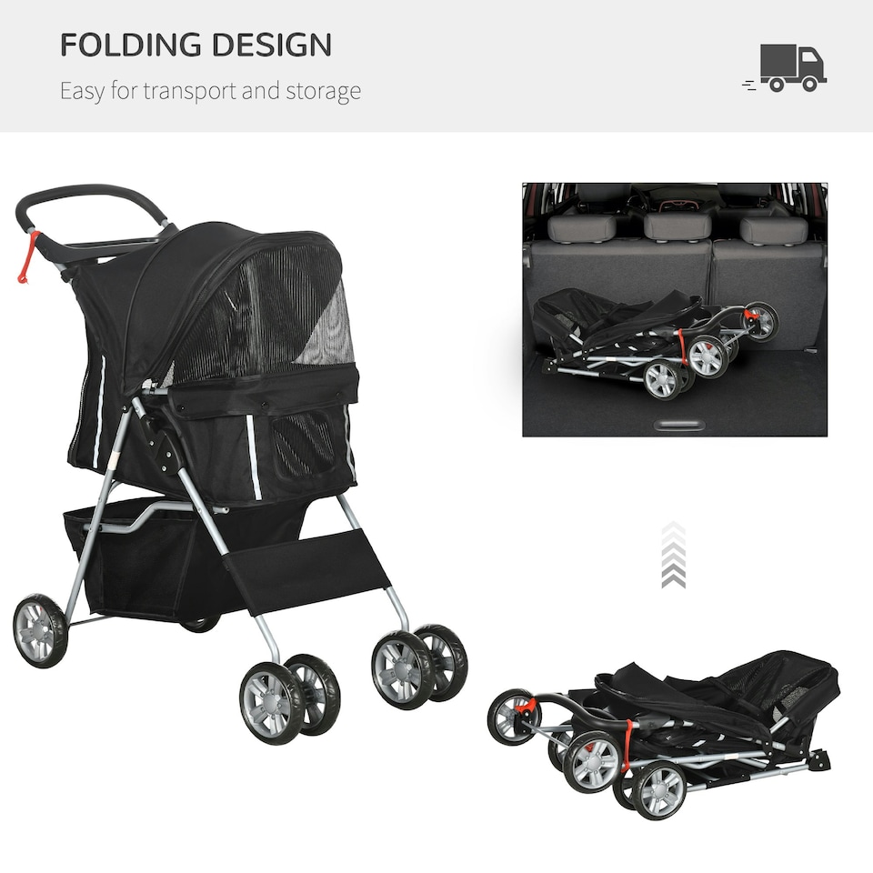 image 1 of PawHut Pet Stroller Carrier Foldable Deluxe Jogger Walk Travel Dog Cat Black