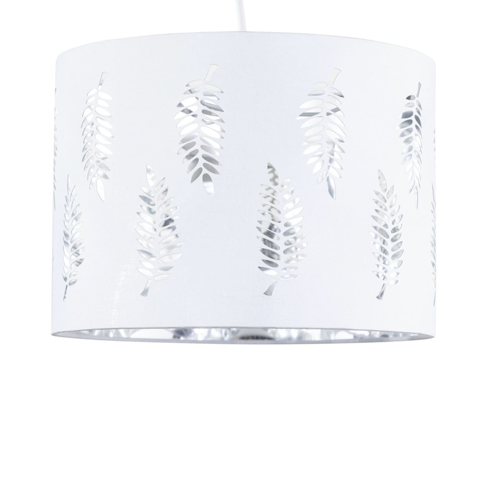 image 1 of Set of 2 Fern - White Cut Out 25cm Pendant Lightshades | White | Silver | Medium | 2