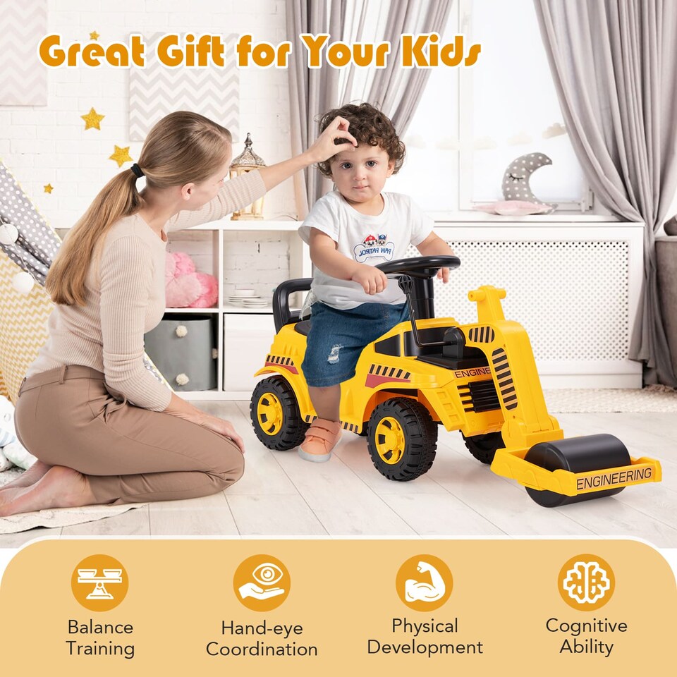 image 1 of COSTWAY Ride on Road Roller Toddler Ride on Car Yellow