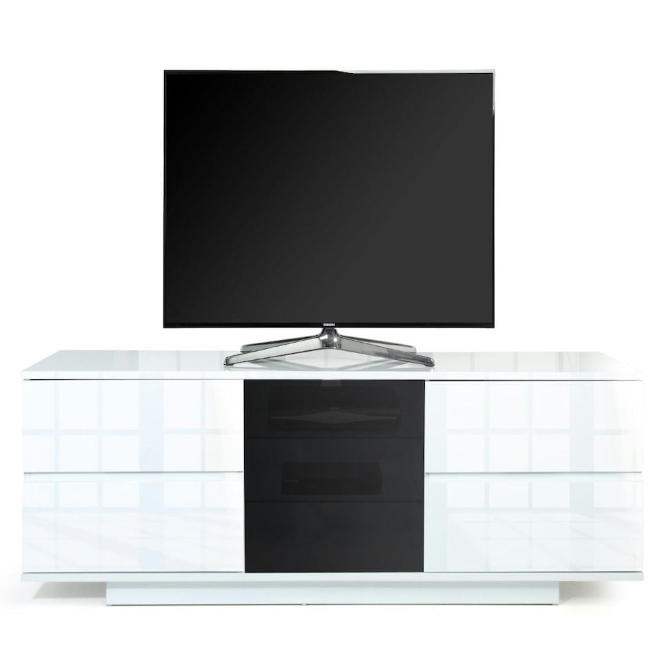 image 1 of Centurion Supports AVITUS ULTRA Remote Friendly BeamThru Gloss White with 4-White Drawers 32"-65" Flat Screen TV Cabinet White