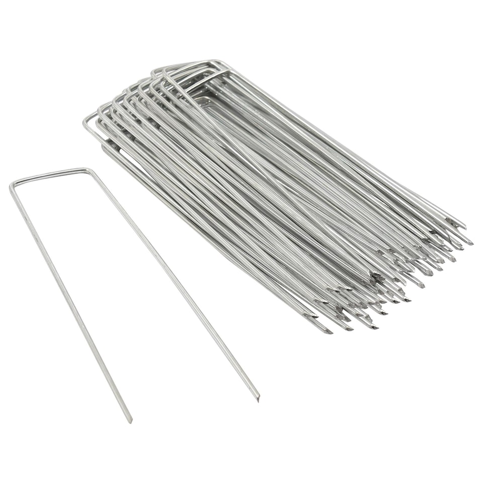 image 1 of Harbour Housewares U-Shaped Weed Control Membrane Pegs - 6" (150mm) - Pack of 200 | Silver | Silver