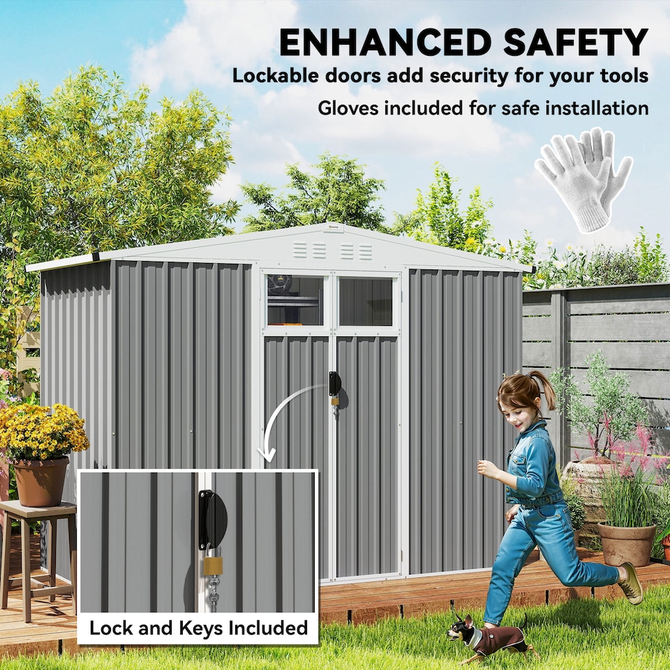 image 1 of Outsunny 8 x 4 ft Garden Storage Shed, Outdoor Metal Shed, Light Grey | Grey | Light Grey | 1