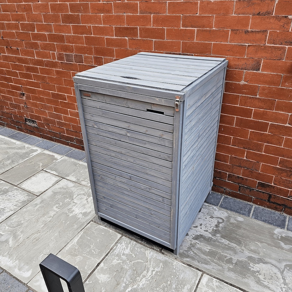 image 1 of 68cm x 1.14m Grey Wooden Outdoor Garden Wheelie Bin Store Storage for 1 Bin