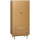 image 1 of HOMCOM 2 Door Wardrobe with 2 Drawers, Hanging Rail, Anti-tipping Design for Bedroom Clothes Storage Organiser, Natural Wood Colour