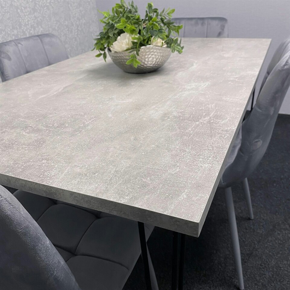 image 1 of Grey Dining Table with Hairpin Legs & 4 Grey Velvet Chairs Set for Kitchen & Dining Room Grey