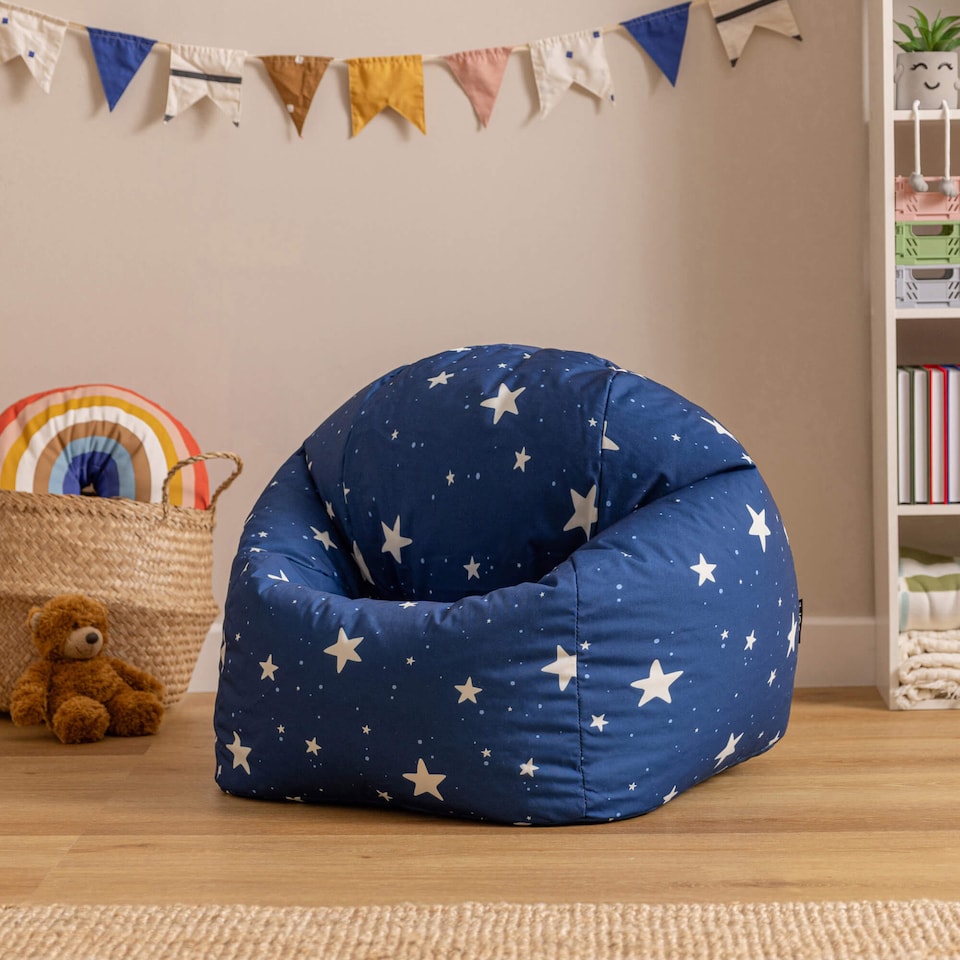 image 1 of Kids Starry Skies Bean Bag Chair Navy Blue Childrens Bean Bags | Blue | Navy Blue | 1