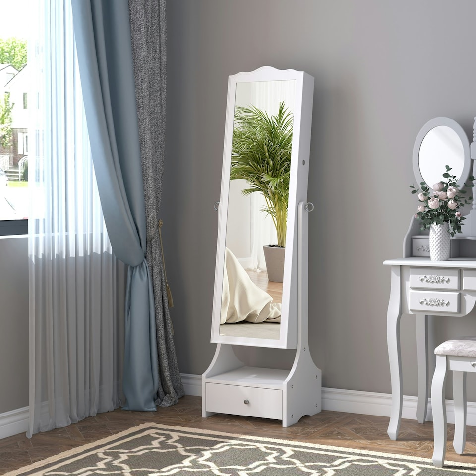 image 1 of HOMCOM Mirrored Jewelry Cabinet Armoire Floor Standing with Lock