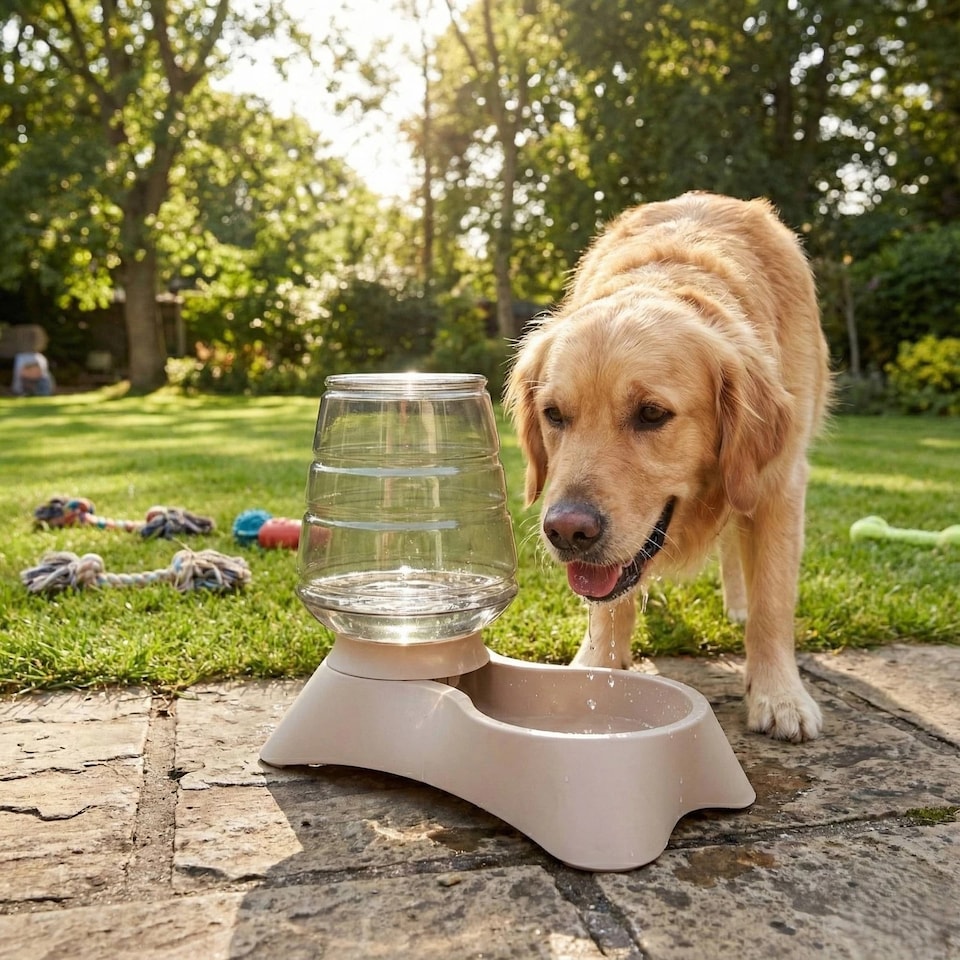 image 1 of Cat Dog Pet Feeder Automatic Water Dispenser Fountain Drinks Drinking Bowl Dish | Brown | Grey & Brown | 5.8 Litre | 1