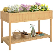 Outsunny Wooden Herb Planter Stand 8 Cubes Bottom Shelf Raised Bed Natural