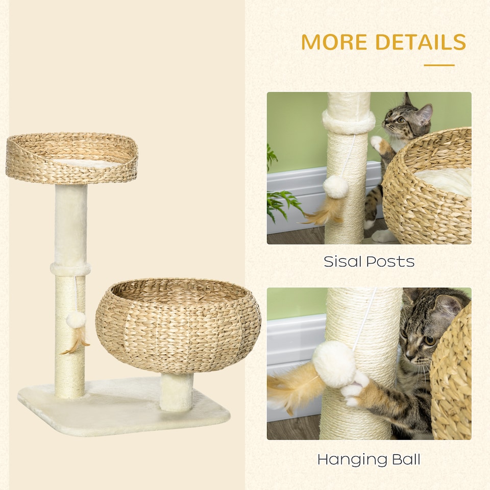 image 1 of PawHut 72cm Cat Tree with 2 Beds, Cat Tower with Scratching Post, Toy Ball for for Indoor Kittens - Beige