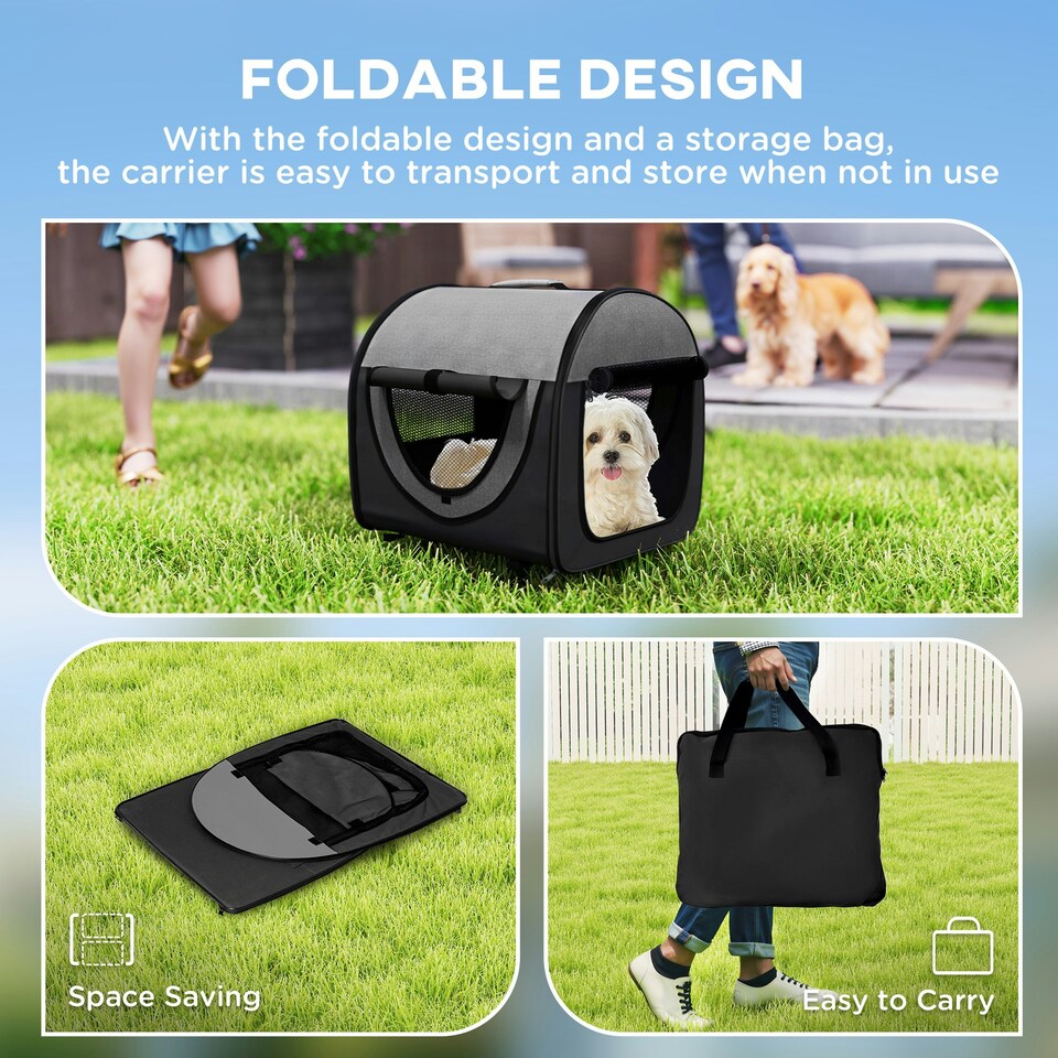 image 1 of PawHut Folding Fabric Soft Pet Crate Dog Cat Travel Carrier Cage | Black | One Size