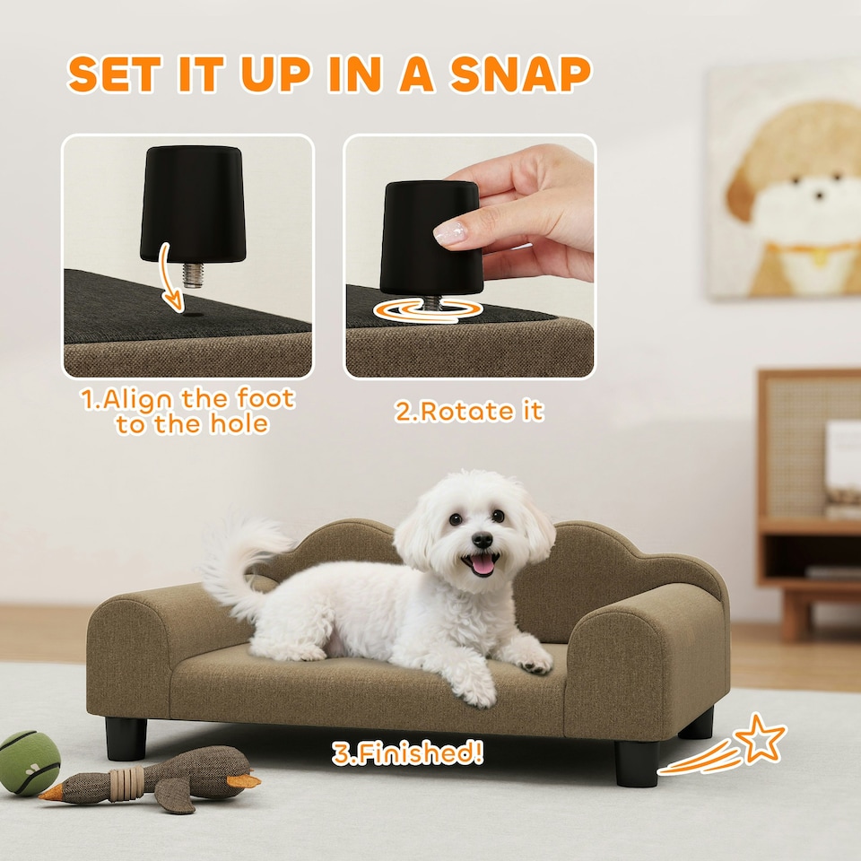 image 1 of Dog Sofa Bed, Cat Sofa with Backrest, Armrest, for Small Dogs, Grey | Brown | One Size
