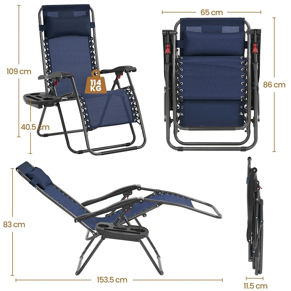 image 1 of Yaheetech Set of 2 Foldable Reclining Lounge Chair with Cupholder/Pillow