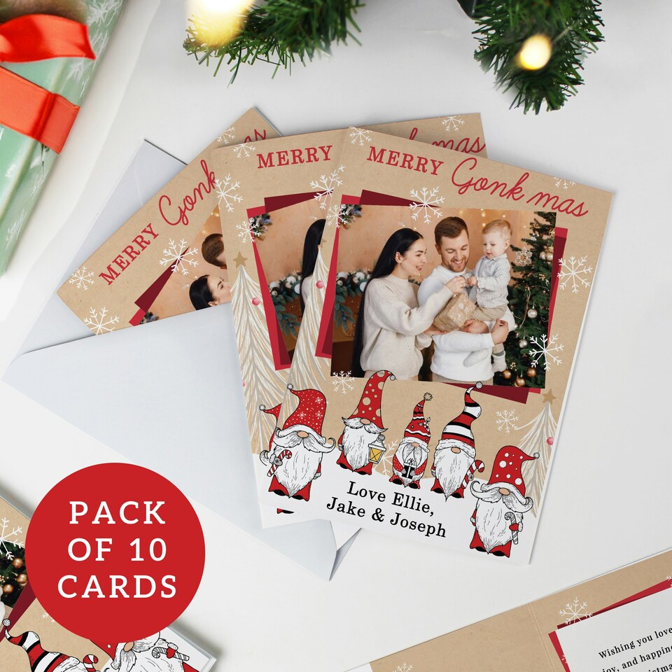 image 1 of Personalised Photo Upload Pack of 10 Gonk Christmas Cards