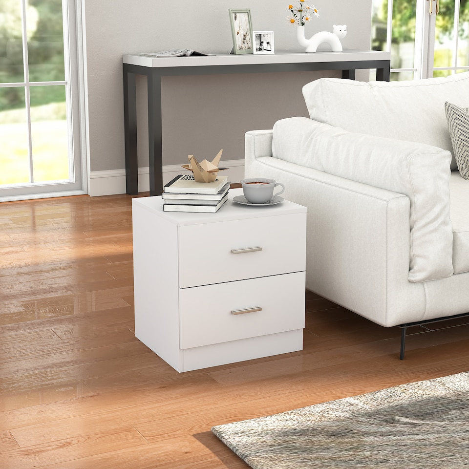 image 1 of HOMCOM Bedside Table with 2 Drawers, Modern Nightstand, Cabinet Drawers Side Storage Unit for Bedroom, Living Room, White