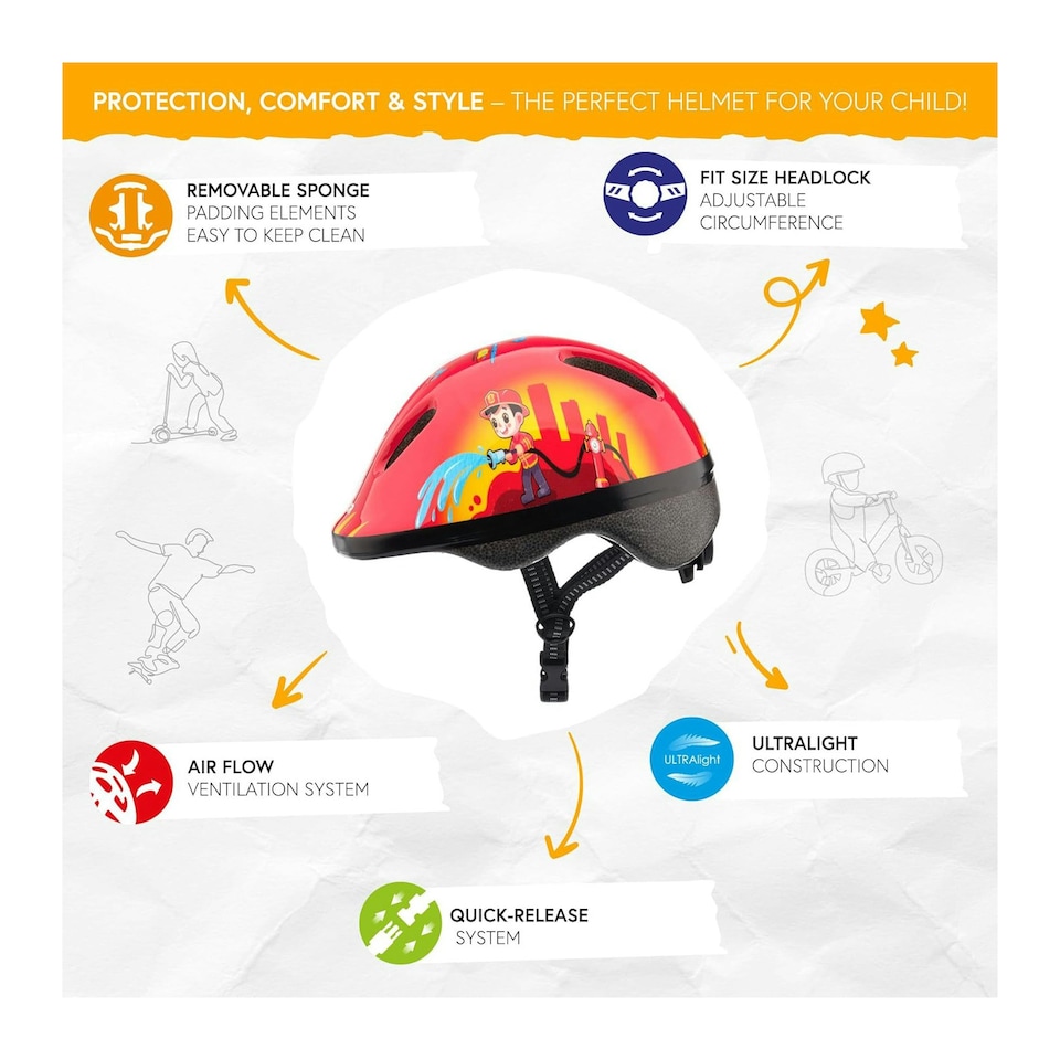 image 1 of Helmet for Kids Toddlers – Lightweight Adjustable Bike Helmet for Boys & Girls – Safety Crash Protection for Cycling, Scooter, Skateboard – MV62 Red | Fire 2 | S
