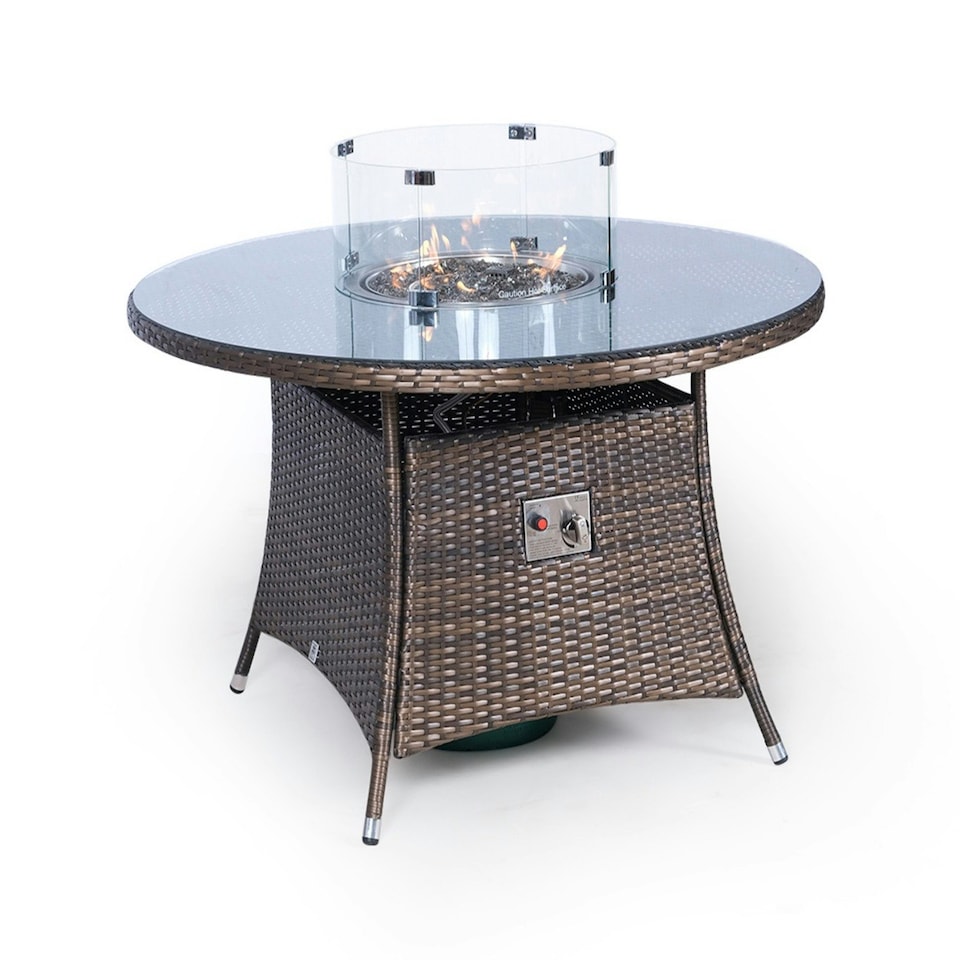 image 1 of Giardino Fire Pit 4 Seater Round Rattan Dining Table Brown