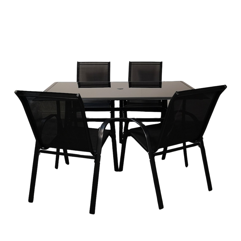 image 1 of Outdoor 4 Person Rectangular Glass Top Garden Patio Dining Table Chairs Set