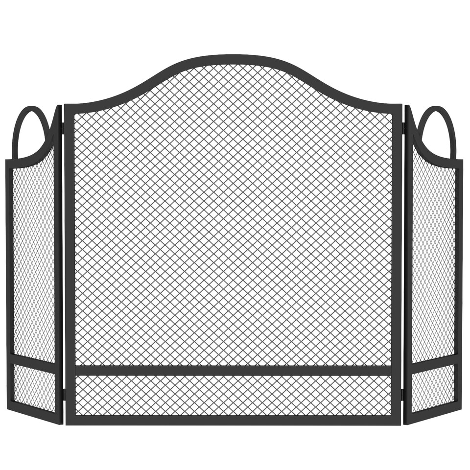 image 1 of HOMCOM Floral 3-Panel Folding Fireplace Screen for Protection, Black