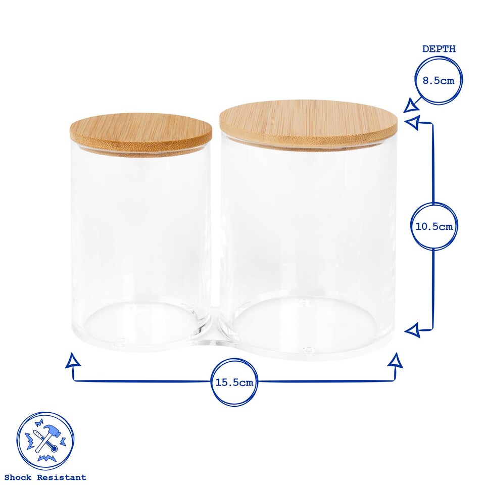 image 1 of Harbour Housewares 2pc Reusable Plastic Bathroom Canister Set with Bamboo Lid