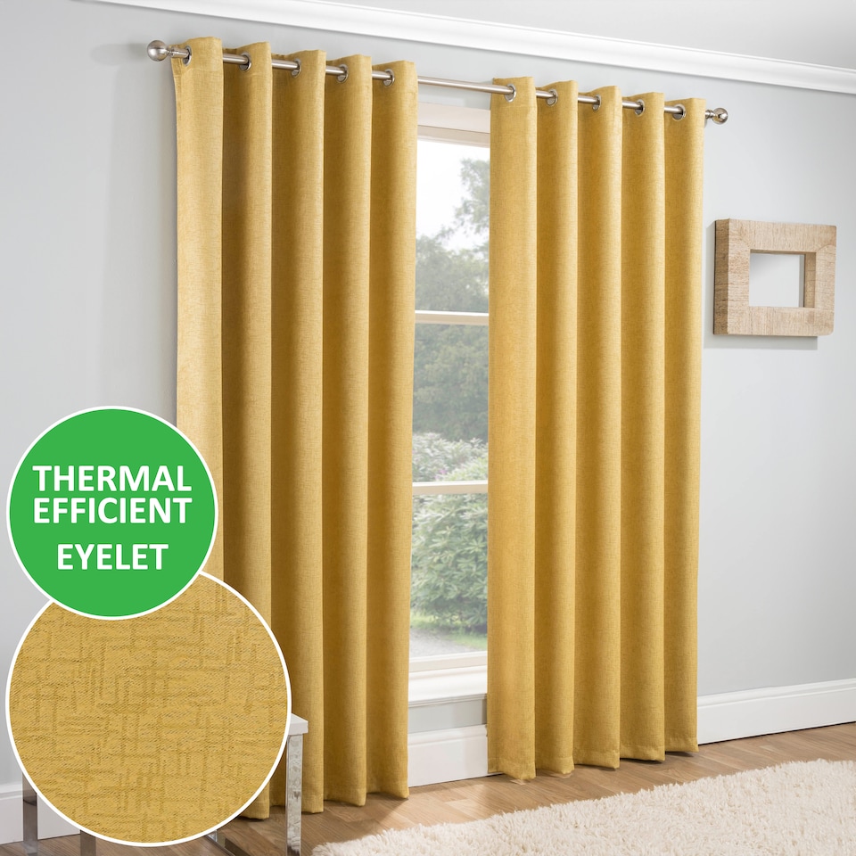 image 1 of Enhanced Living Vogue Ochre 46 x 90 inch (117x229cm) Eyelet Thermal Noise reducing Dim Out Curtains (PAIR)