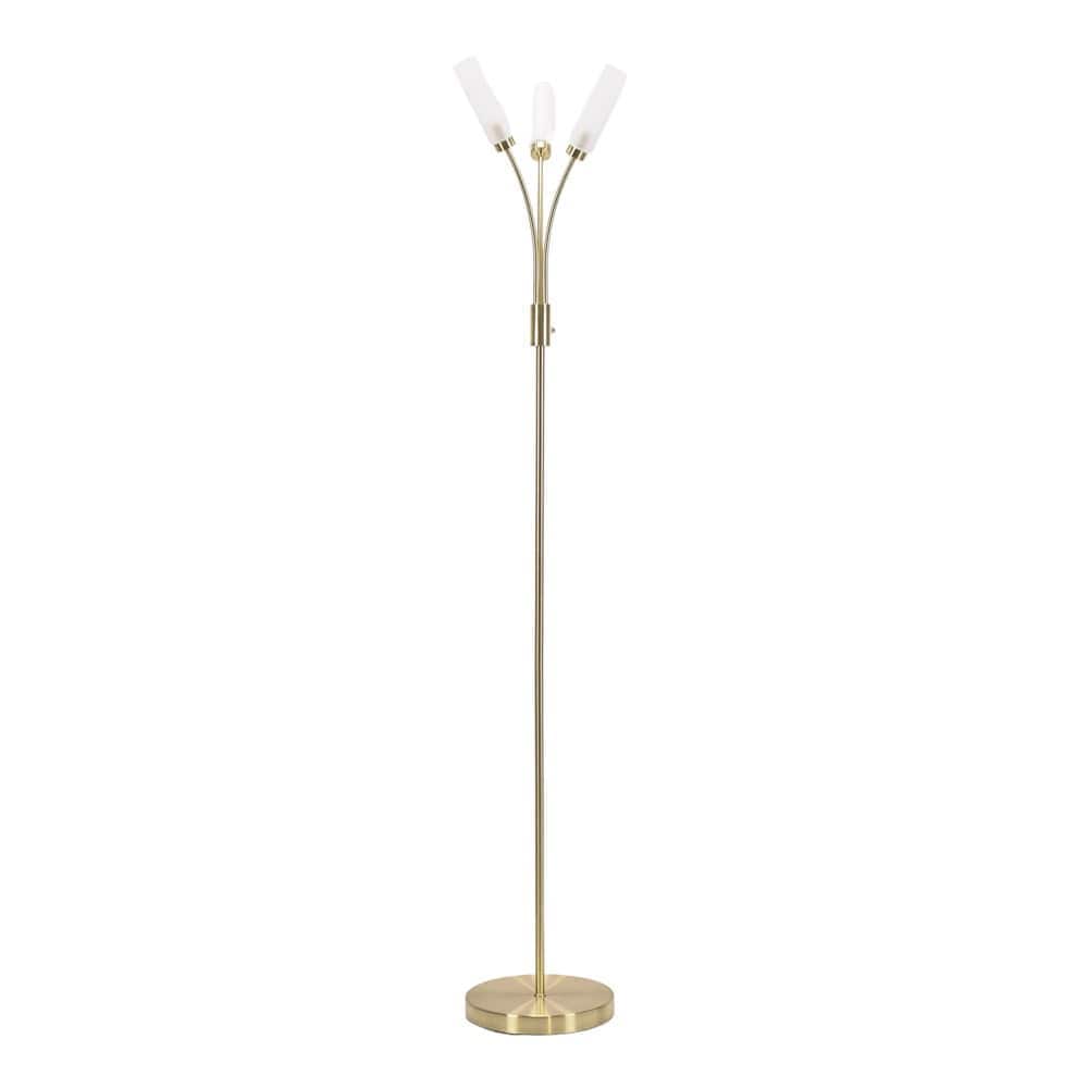 ValueLights Maya Brushed Gold 3 Way Curved Arm Upright Floor Lamp | Gold