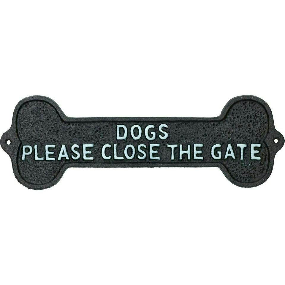 image 1 of Dogs Please Close The Gate Bone Sign Cast Iron Sign Plaque Door Wall Gate Post