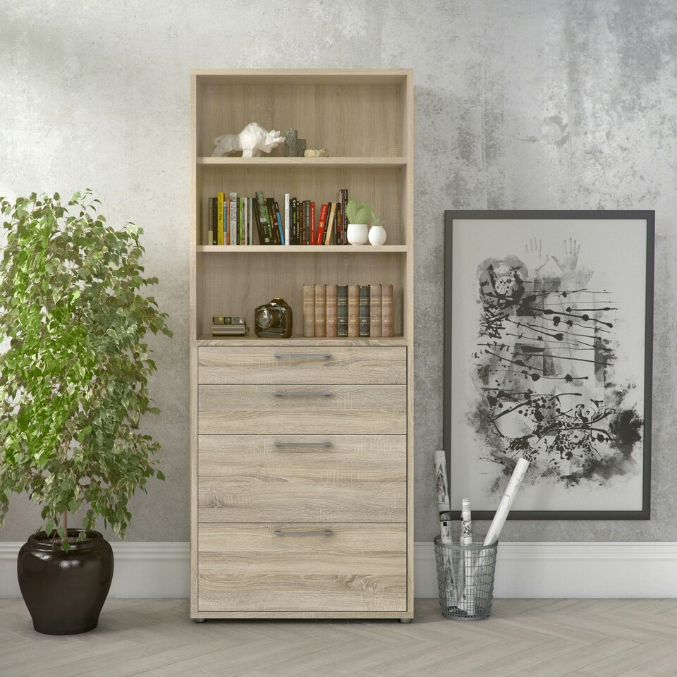 image 1 of Prima Bookcase 2 Shelves With 2 Drawers 2 File Drawers In Oak