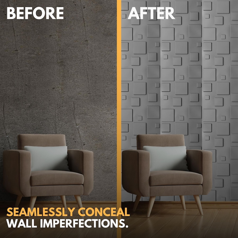 image 1 of NOVECRAFTO Decorative 3D Wall Panels (50cm x 50cm) 3D Blocks Design PVC Cladding Panel