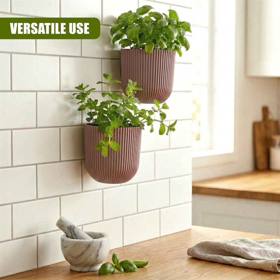 image 1 of GEEZY Milly Wall Flowerpot Set Plastic Planters Brown 2 Pack