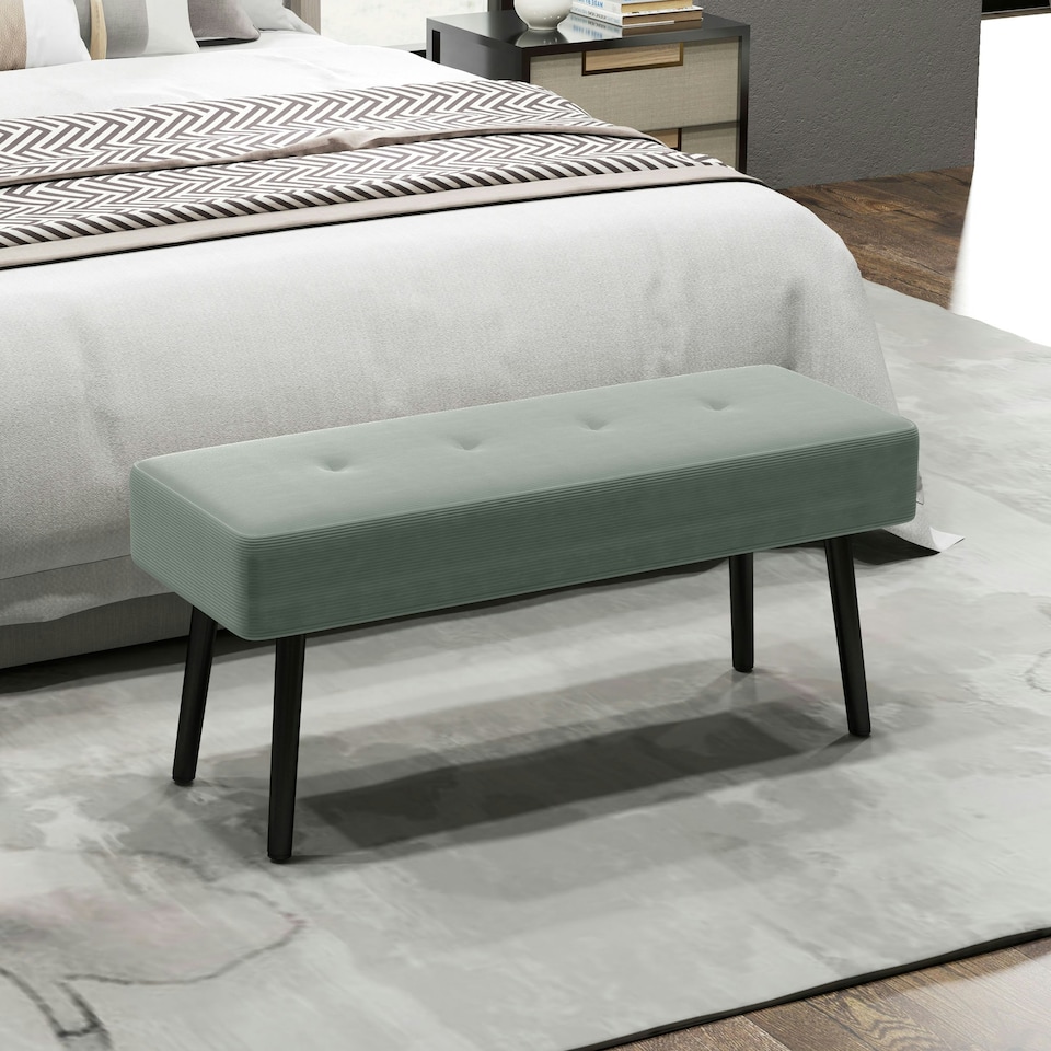 image 1 of HOMCOM End of Bed Bench w/ Thick Padding and Steel Legs for Entryway, Green