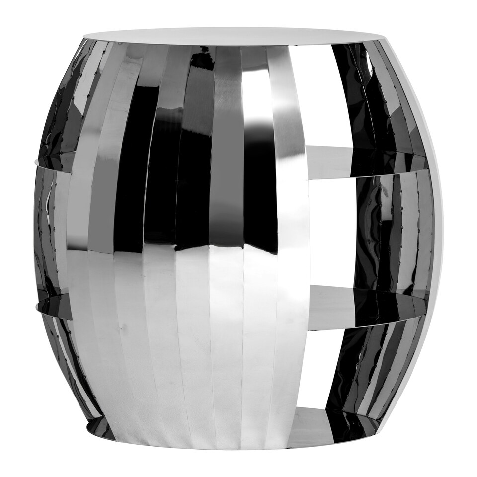 image 1 of Interiors by Premier Lure Barrel Bar With 2 Storage Shelves Silver