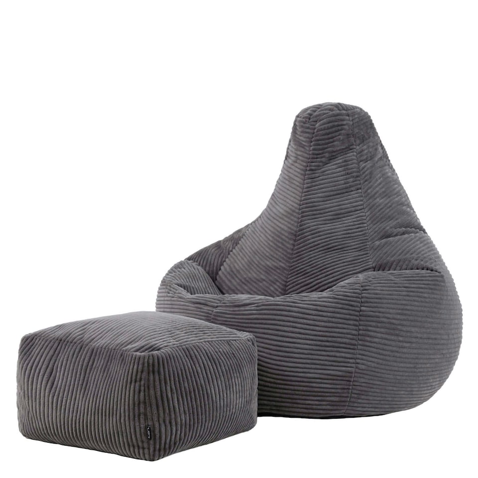 image 1 of Dalton Cord Adults Bean Bag Recliner and Pouffe, Ready Filled Beanbag and Footstool Grey | Grey | Charcoal Grey | 1