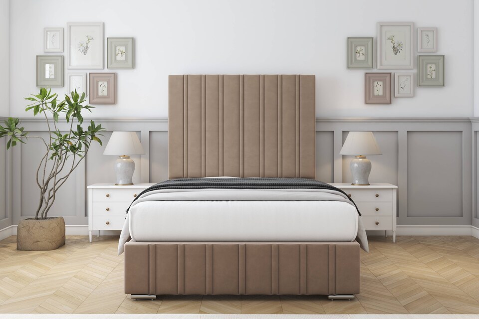 image 1 of Sloomy Langston Mink Plush Bed Frame With Mattress With 50" Upholstered Headboard 6' Super King