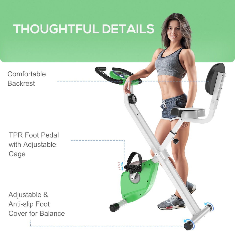 image 1 of HOMCOM Folding Exercise Bike, Fitness Bicycle Indoor Trainer, 8-Level Magnetic Resistance Adjustable, with LCD Monitor, Pulse Sensor, Green