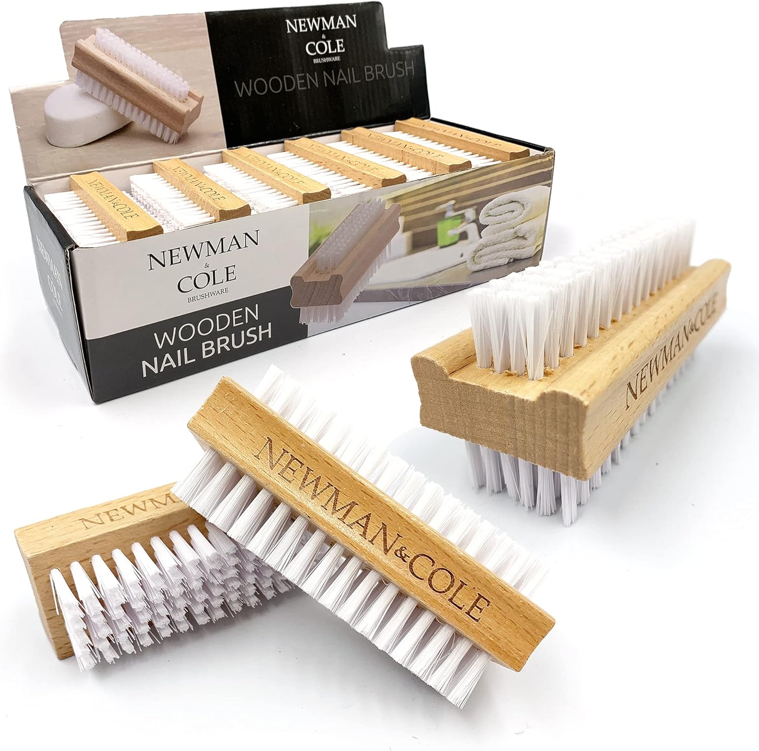 Double Sided Wooden Nail Scrubbing Brush with Firm Plastic Bristles(Pack of 3)