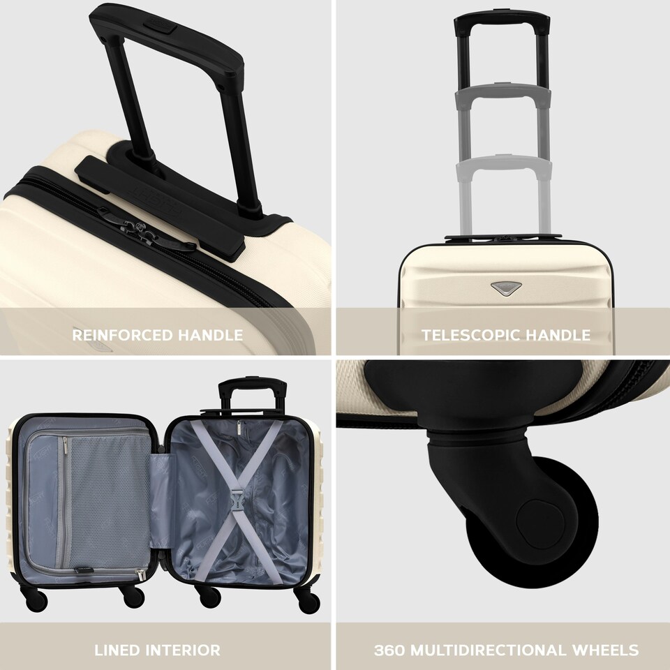 image 1 of Flight Knight Suitcase Sets 3 Piece, Large Suitcase, Extra Large Suitcase, easyJet Cabin Bag 45x36x20cm Underseat Carry On, 100+ Airlines Approved - BA, Ryanair | Cream | Cream/Black | Large