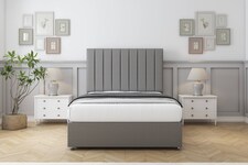 Sloomy Kansas Pewter Dumfries Divan Bed With Mattress 2 Drawers Same Side With 54" Floor Standing Headboard 4'6 Double | Grey | Pewter | Double | 1