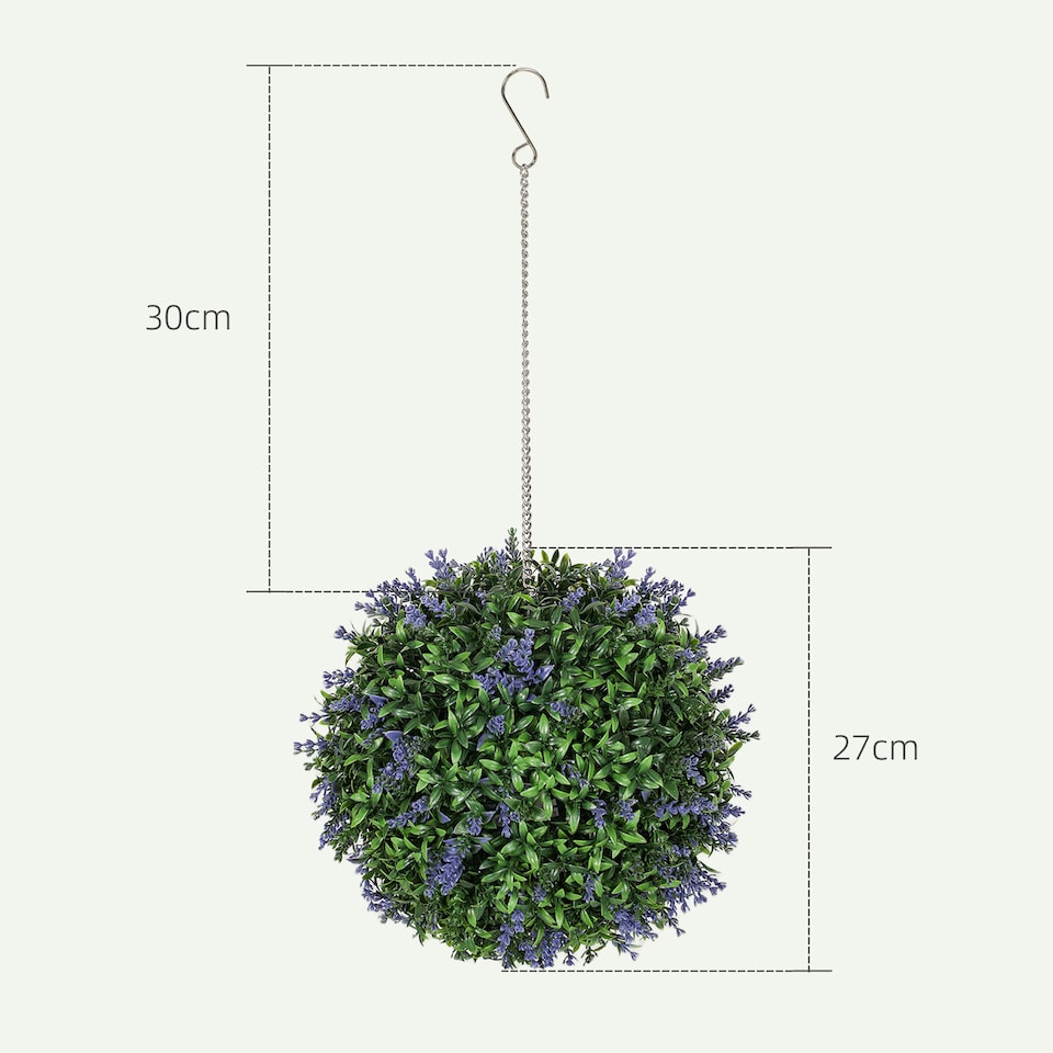 image 1 of HOMCOM Set of 2 Artificial Plant Topiary Balls, UV-protected Fake Decorative Plants, Faux Plants for Home Indoor Outdoor Decor, 27cm, Purple