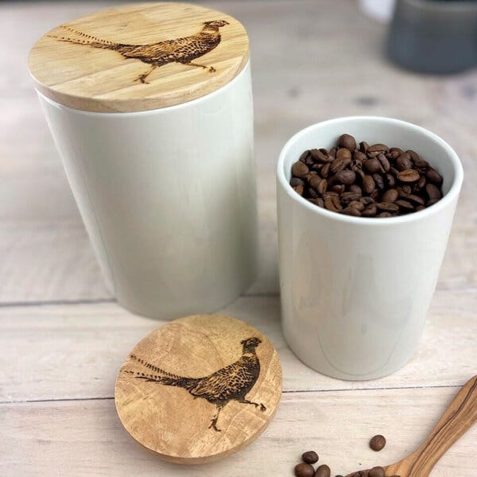 image 1 of The Just Slate Company Pheasant Oak & Ceramic Small Storage Jar