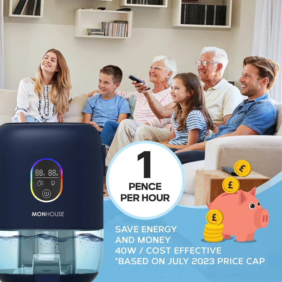 image 1 of MONHOUSE Premium Dehumidifier - 1000ml - Ultra Quiet Electric Moisture Absorber - 7 Colorful Nightlight, 2 Working Modes, Touch Screen, Auto Shut Off - Navy