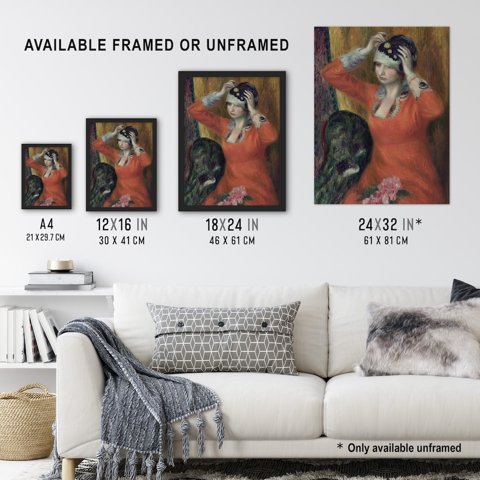 image 1 of Girl in Red Dress Pinning on Hat Glackens Huge Wall Art Poster Print 24X32"