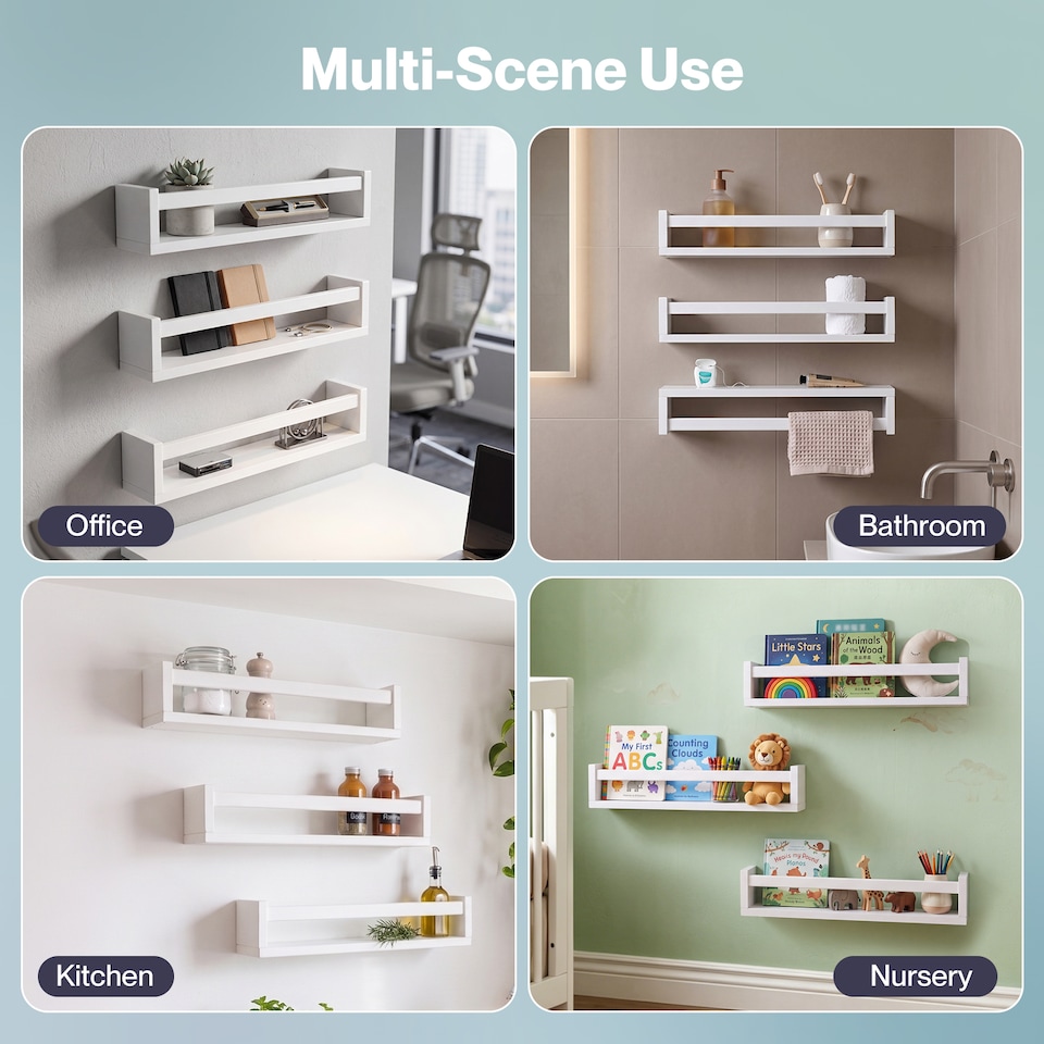 image 1 of Levede Nursery Book Shelves Kids Wall Floating Shelf White Solid Wood 3 Pack