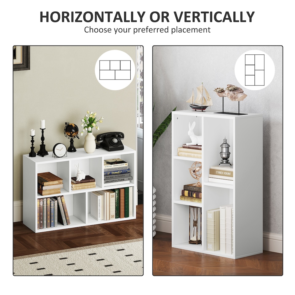 image 1 of HOMCOM Modern 2-Tier Bookshelf with 5 Open Storage Compartments, White
