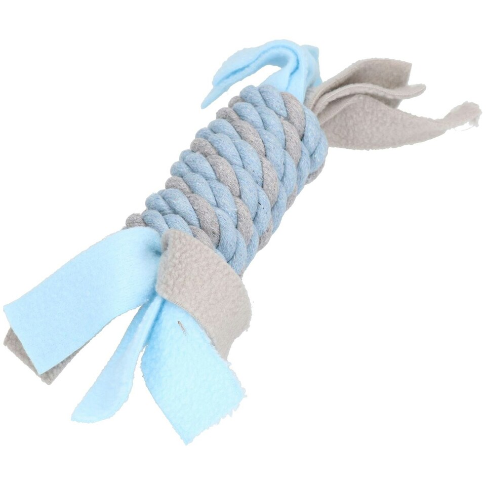 image 1 of Blue Small Dog Puppy Fleecy Rope Coil Toy Great For Teeth & Gums