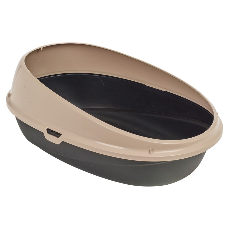 image 1 of Oval Cat Litter Tray Box with Rim | Brown | 1