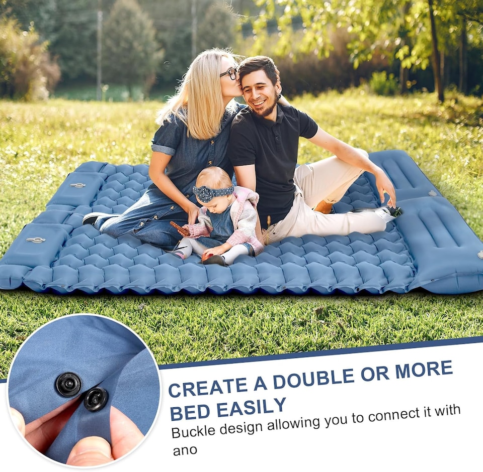 image 1 of Ultralight Inflatable Sleeping Mat with Built-in Pillow & Foot Pump | Blue | Blue